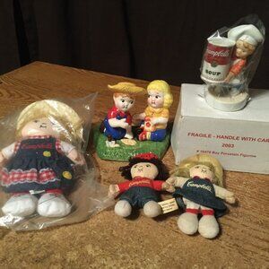 CAMPBELL'S SOUP KIDS SALT PEPPER SHAKERS MAGNETS PLUSH BOY PORCELAIN FIGURINE